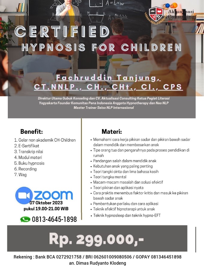 WA.0813-4645-1898 | Certified Hypnosis For Children (CH-Children) 7 Oktober 2023