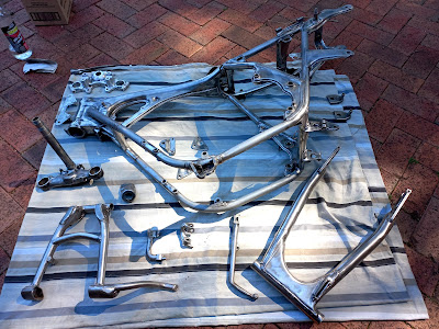 Honda CB500K1 bare metal frame before painting