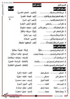 12 نموذج إمتحان لغة عربية الصف الثالث الابتدائي الترم الاول 2022