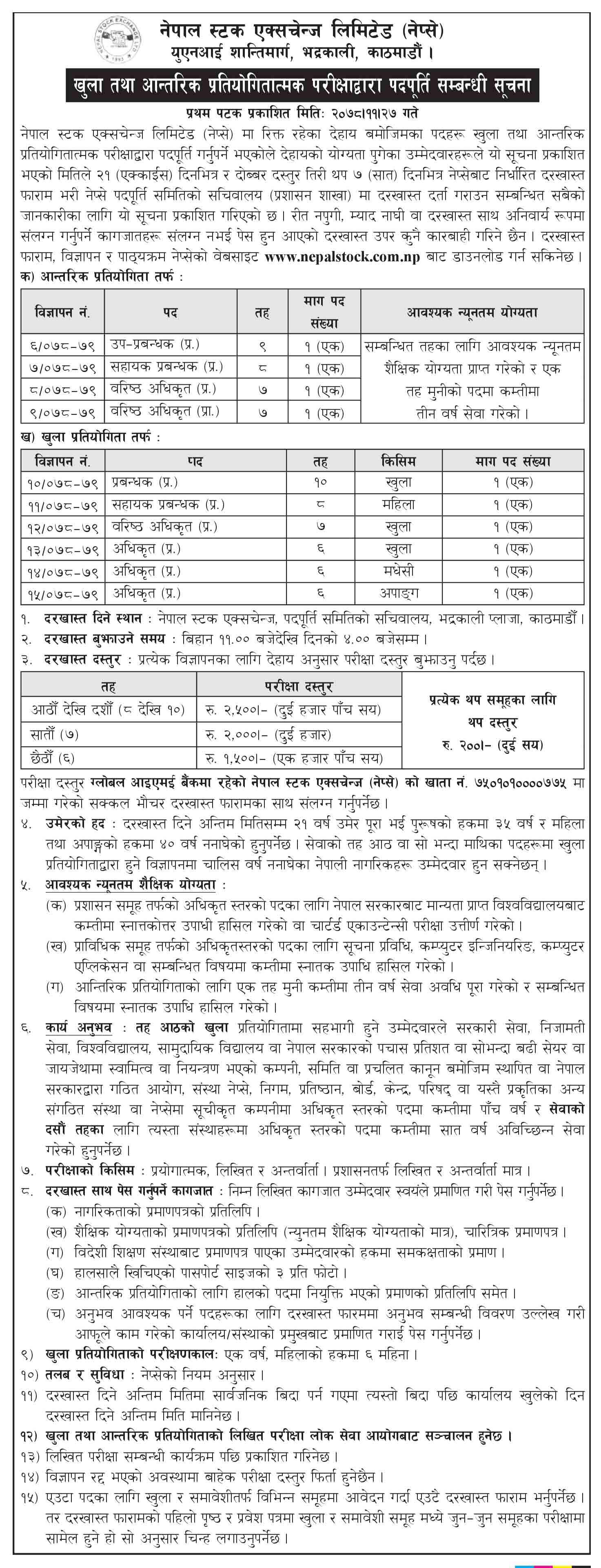 Job Vacancy In Nepal Stock Exchange (NEPSE)