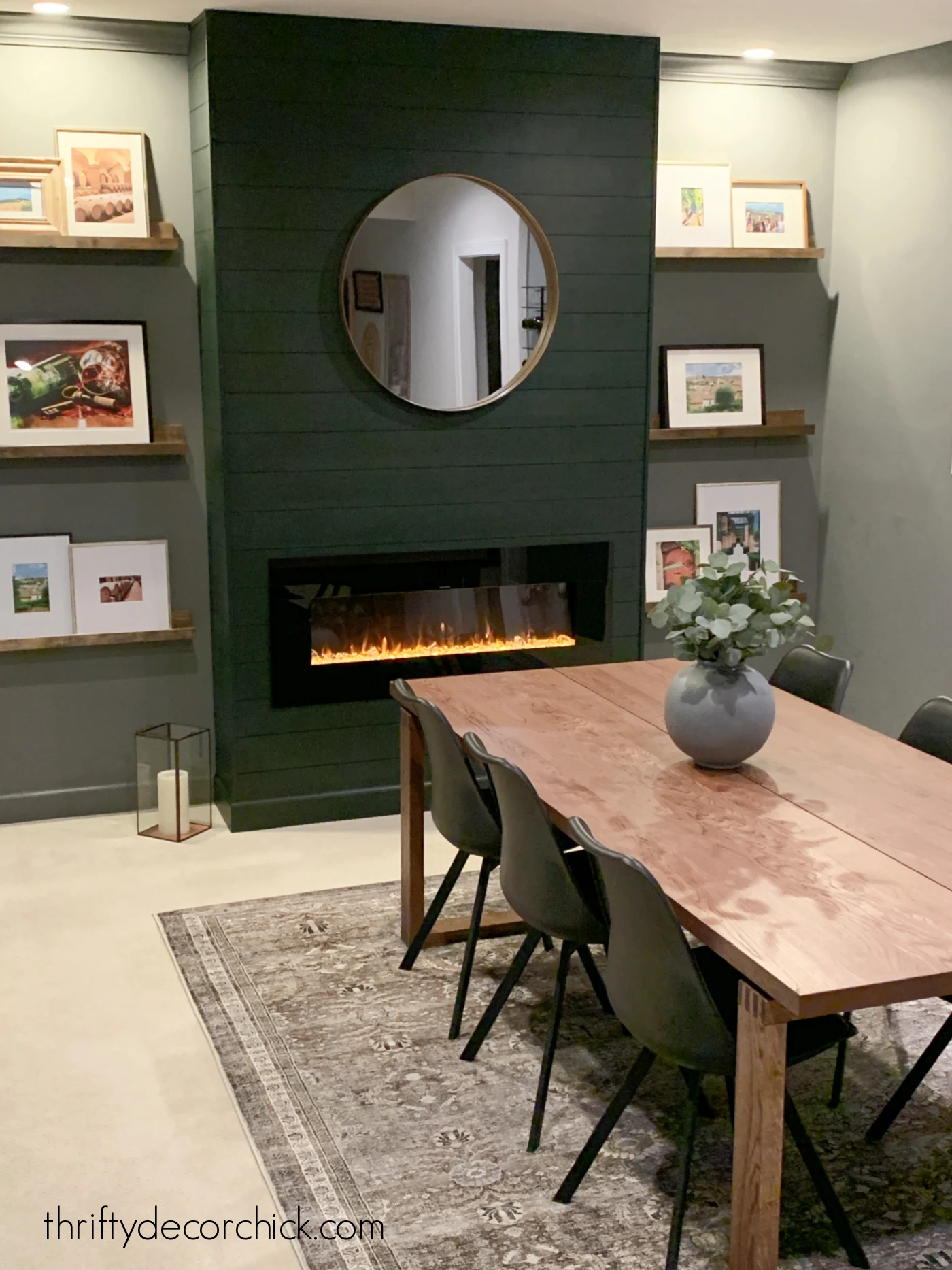 modern DIY fireplace with shiplap