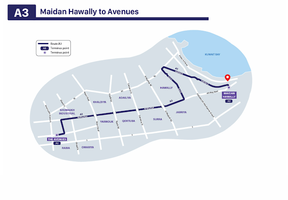 A3 Kuwait Bus Route A3 Salmiya Palace to Avenues KuwaitBus