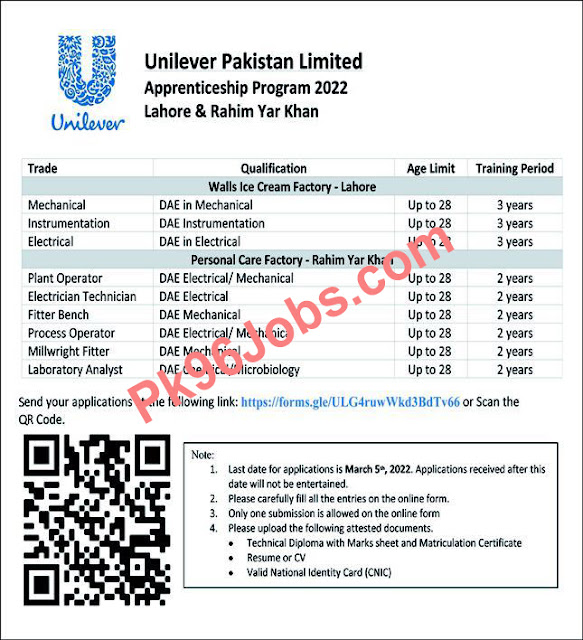 Unilever Pakistan Limited Apprenticeship Program 2022 Pk96Jobs