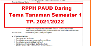 RPPH PAUD DARING TEMA TANAMAN SEMESTER 1 TAHUN PELAJARAN 2021/2022