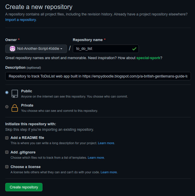 GitHub New Repo