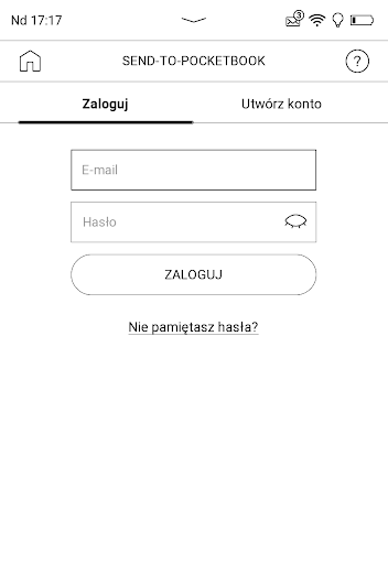 PocketBook InkPad Lite – ekran logowania do usługi Send-to-PocketBook