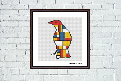 Mondrian bird cute animals easy cross stitch embroidery pattern