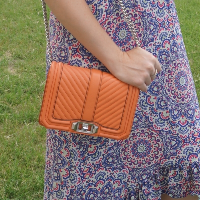 mandala print maxi dress with Rebecca Minkoff chevron quilted small Love crossbody bag in pale coral | awayfromtheblue