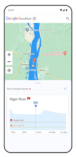 Resultado de búsqueda de Google FloodHub que muestra el mapa del Río Níger.