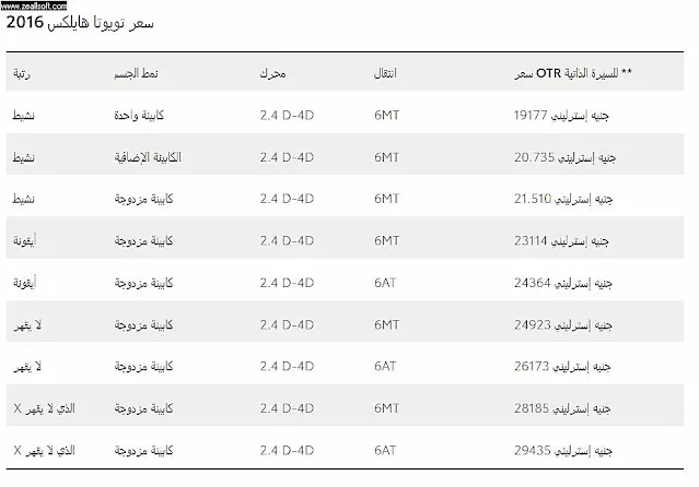 سعر تويوتا هايلكس 2016