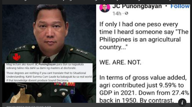 Retired AFP General lectures UP Diliman Economics Professor because he said the Philippines is not an agricultural country