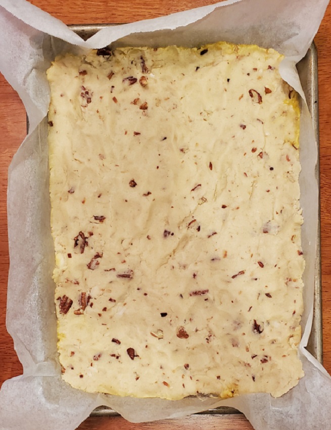 shortbread crust with pecans and coconut toasted