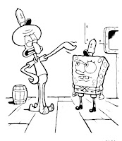 Squidward giving a lecture to SpongBob drawing