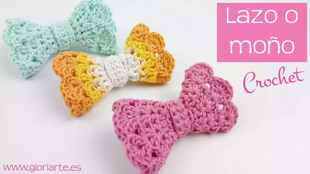 APRENDE A TEJER GRATIS  Aplique de Moño- Lazo a Crochet