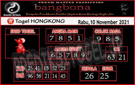 Prediksi Bangbona HK Rabu 10 November 2021