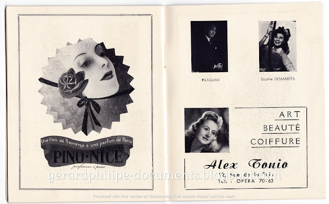 "Au Petit Bonheur" : programme de salle du Théâtre Gramont (1944), avec Gérard Philipe, Odette Joyeux, Sophie Desmarets, Jean Marchat.