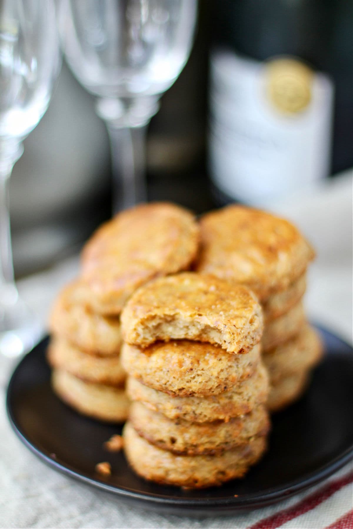 Cheddar Cheese and Pecan Crisps stacked.
