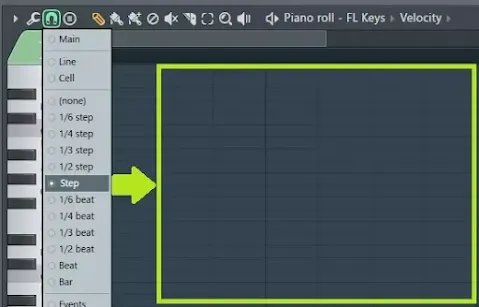 Иллюстрация визуального отображение сетки в рабочей области piano roll