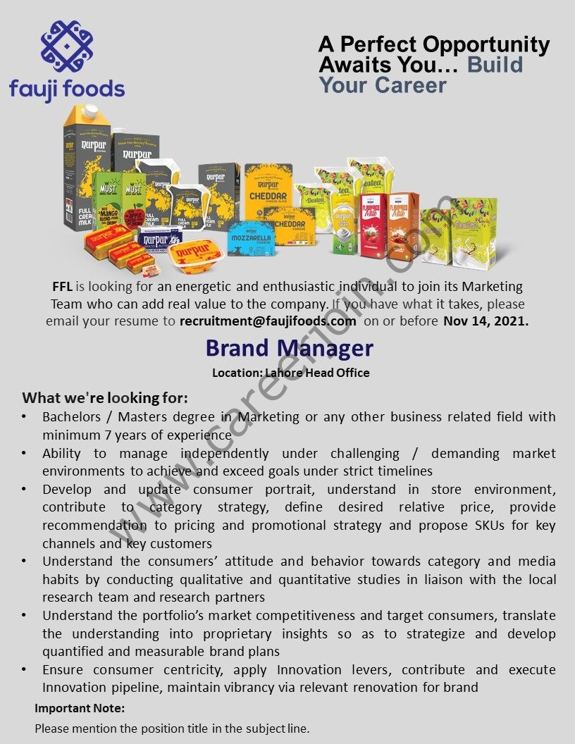 Fauji Foods Limited Jobs Branch Manager