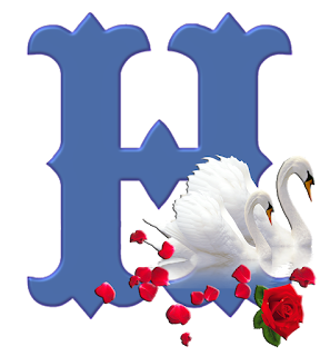 Abecedario Azul con Cisnes Blancos y Rosas Rojas.