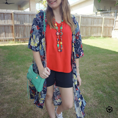 awayfromblue Instagram | coral tee tropical duster kimono aqua mini mac bag