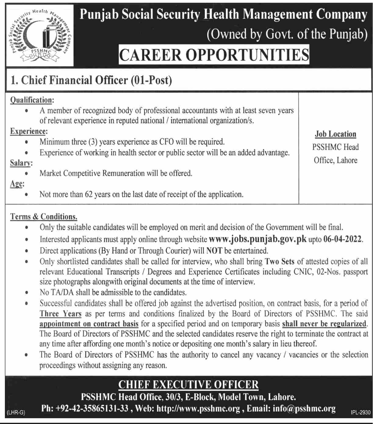 Punjab Social Security Health Management Company PSSHMC Jobs