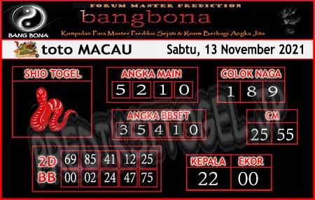 Prediksi Bangbona Toto Macau Sabtu 13 November 2021