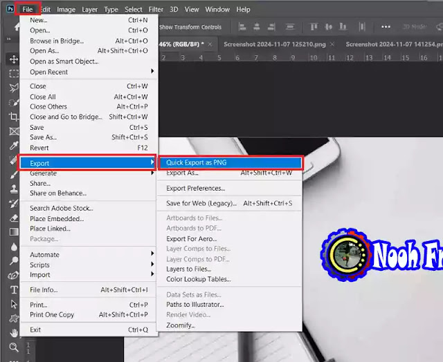 الحصول على الإخراج كصورة شفافة. تصدير سريع بتنسيق PNG في Photoshop
