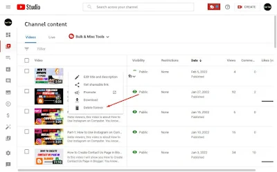 how to delete video from my youtube channel