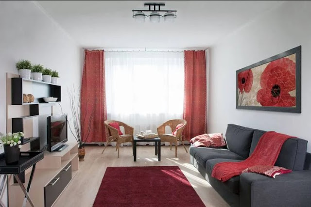 red curtains living room