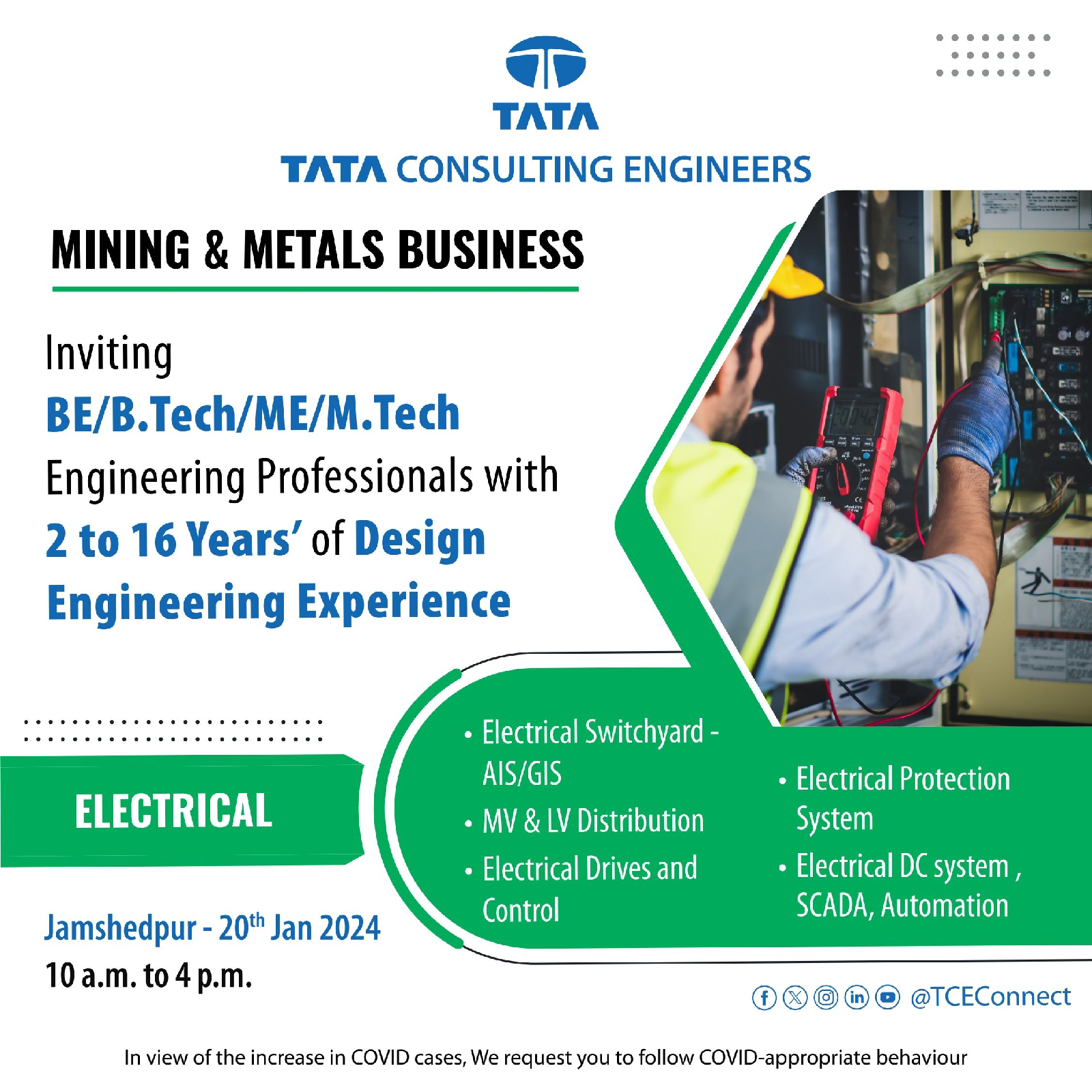 VACANCY Electrical Engineer BE  ! B. tech   ! ME ! M. tech TATA CONSULTING SERVICES