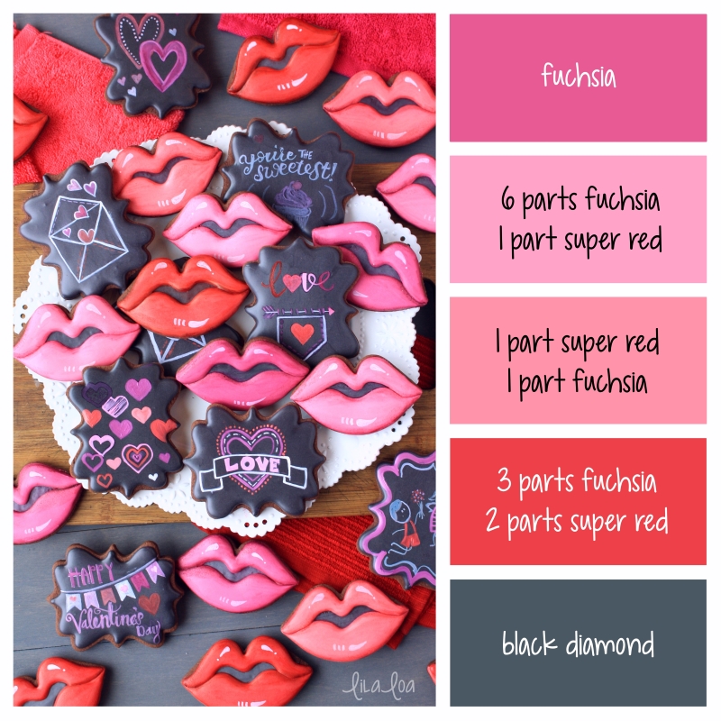 Valentine's Day lips and chalkboard decorated chocolate sugar cookies