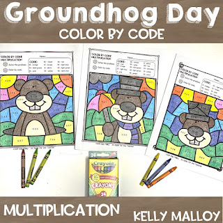 Groundhog Day Color by Number Multiplication