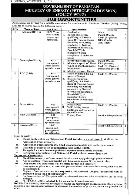 Government of Pakistan Ministry of Energy (Petroleum Division) (Policy Wing)