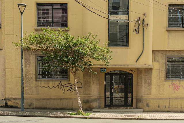 Um pequeno edifício na Rua Desembargador Motta - detalhe da entrada