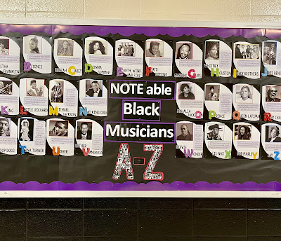 Music bulletin board ideas February, Black History Month, Valentines & Kindness Day.