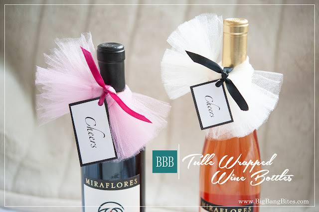 Tulle Wrapped Wine Bottles