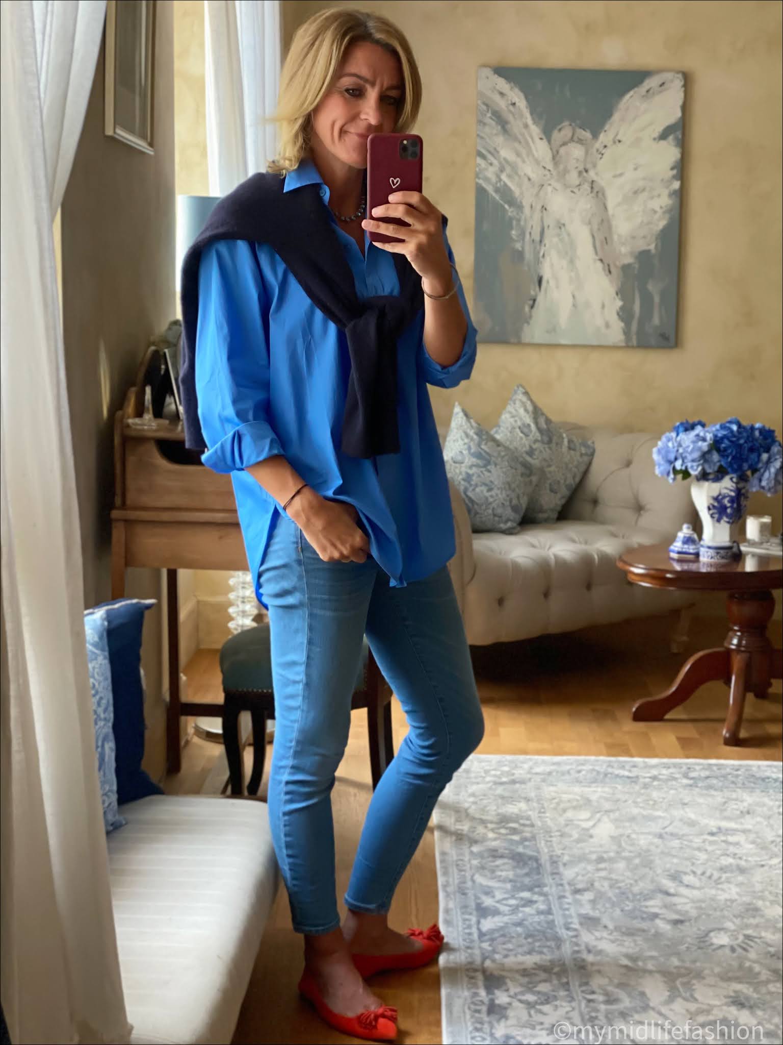 my midlife fashion, Massimo Dutti oversized shirt, h and m oversized crew neck cashmere jumper, j crew 8 inch toothpick jeans, j crew suede pointed tassel flat pumps