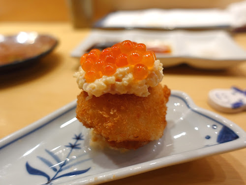 Hidden (秀殿) best Japanese Kushiage skewer restaurant Hong Kong - Scallop salmon roe (帶子三文魚籽)