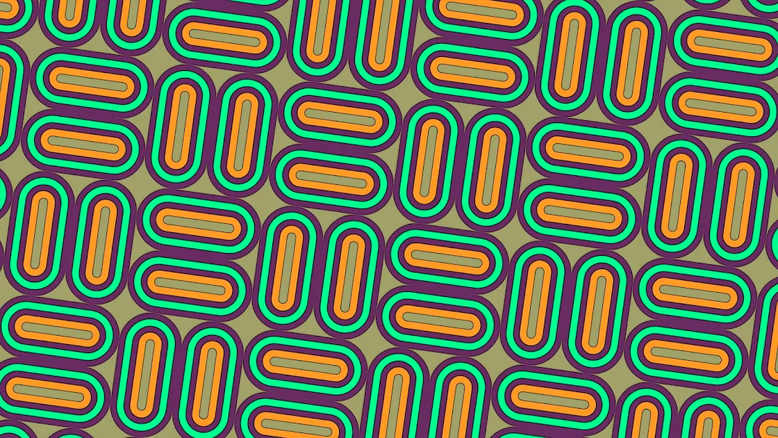 Colorful retro paperclip pattern wallpaper in purple, orange, and green hues