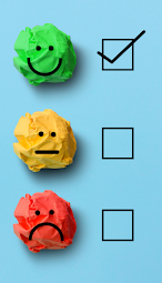 three choices of smiley face green, neutral face yellow, and frowning face red . the checkbox next to the green face is checked.