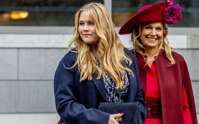 Queen Maxima wore a new red wool crepe dress by Natan. Crown Princess Amalia wore a new naomi chiffon crepe maxi dress by LaDress