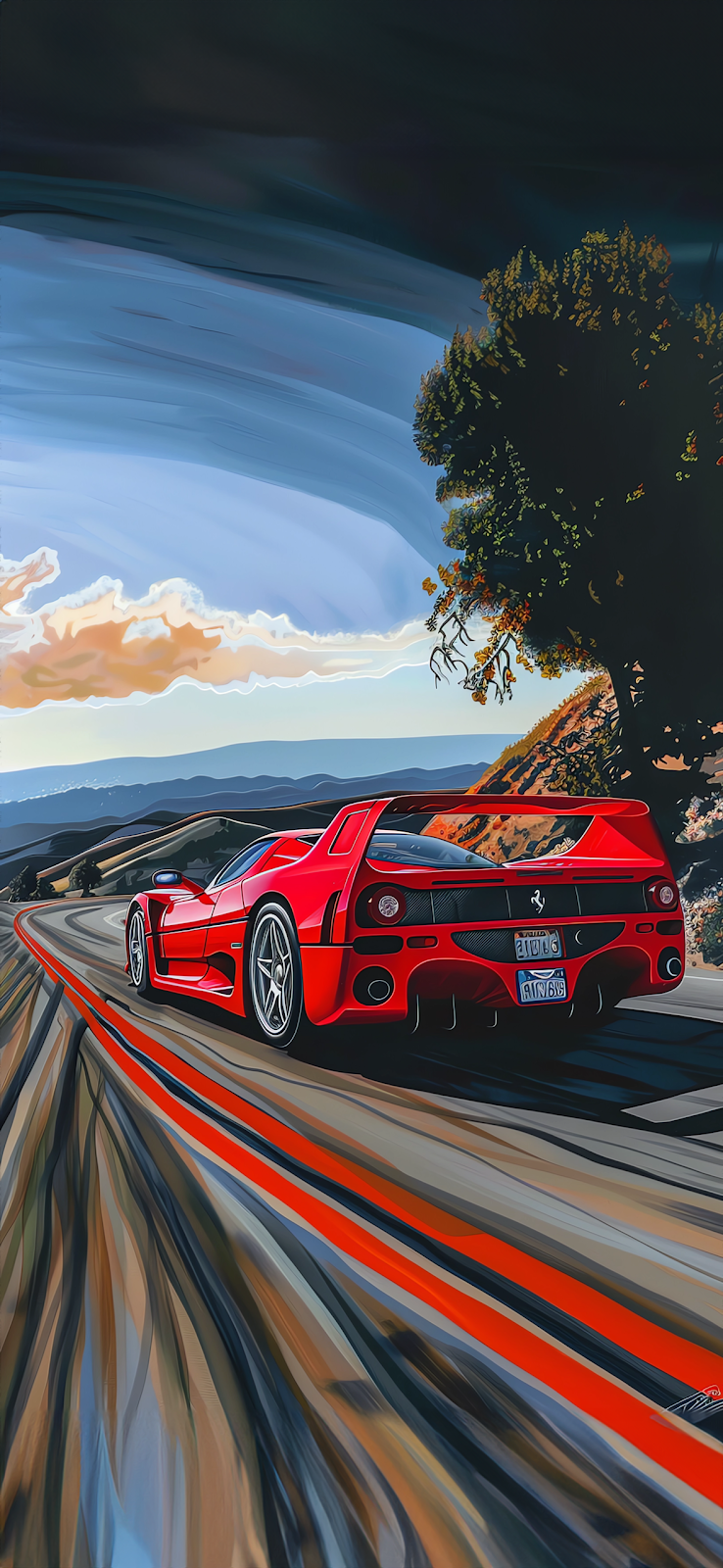 high resolution iphone background wallpaper of Ferrari F50 GT Racing on a Scenic Highway