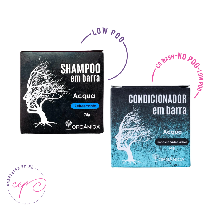 Shampoo (Low Poo) e Condicionador (No Poo) em Barra Acqua - Orgânica