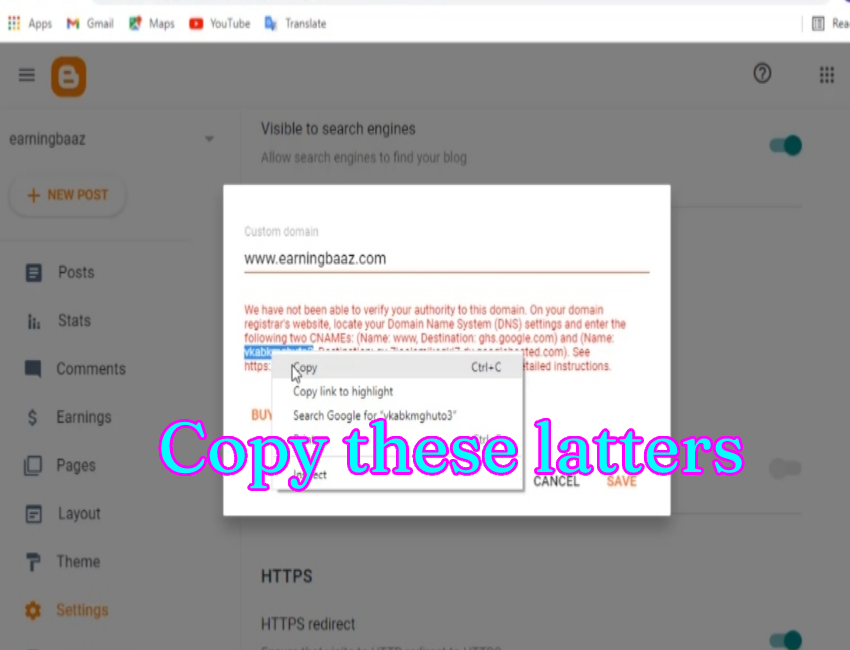 Now, to add another CNAME, you have to copy the English letters written (.) To the stop next to "NAME" in the blog record window.