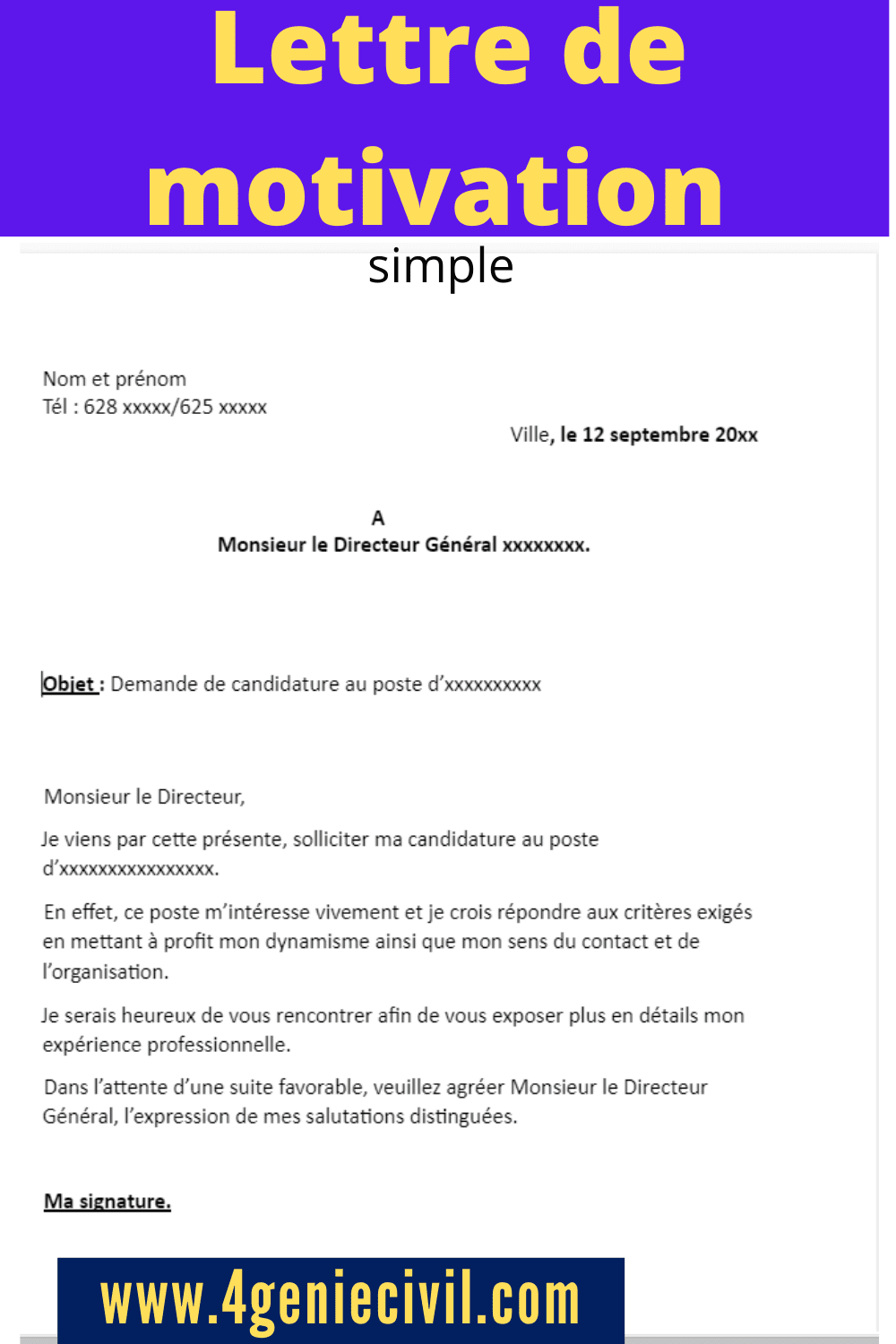 Exemple lettre de motivation candidature spontanée sans poste précis