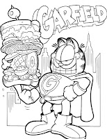 Garfield with a lot of food on his plate