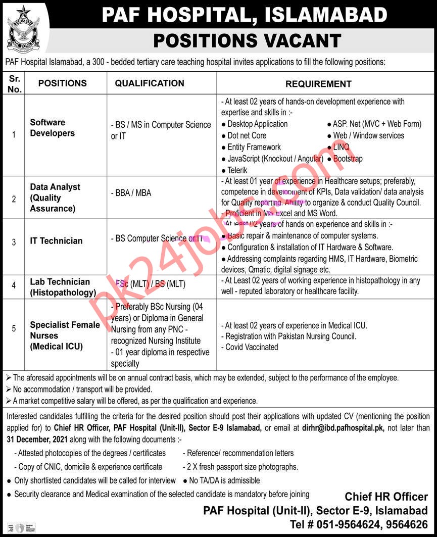 PAF Hospital Jobs 2022 – Government Jobs 2022