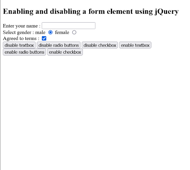 How to enable/disable form elements using jQuery? Examples