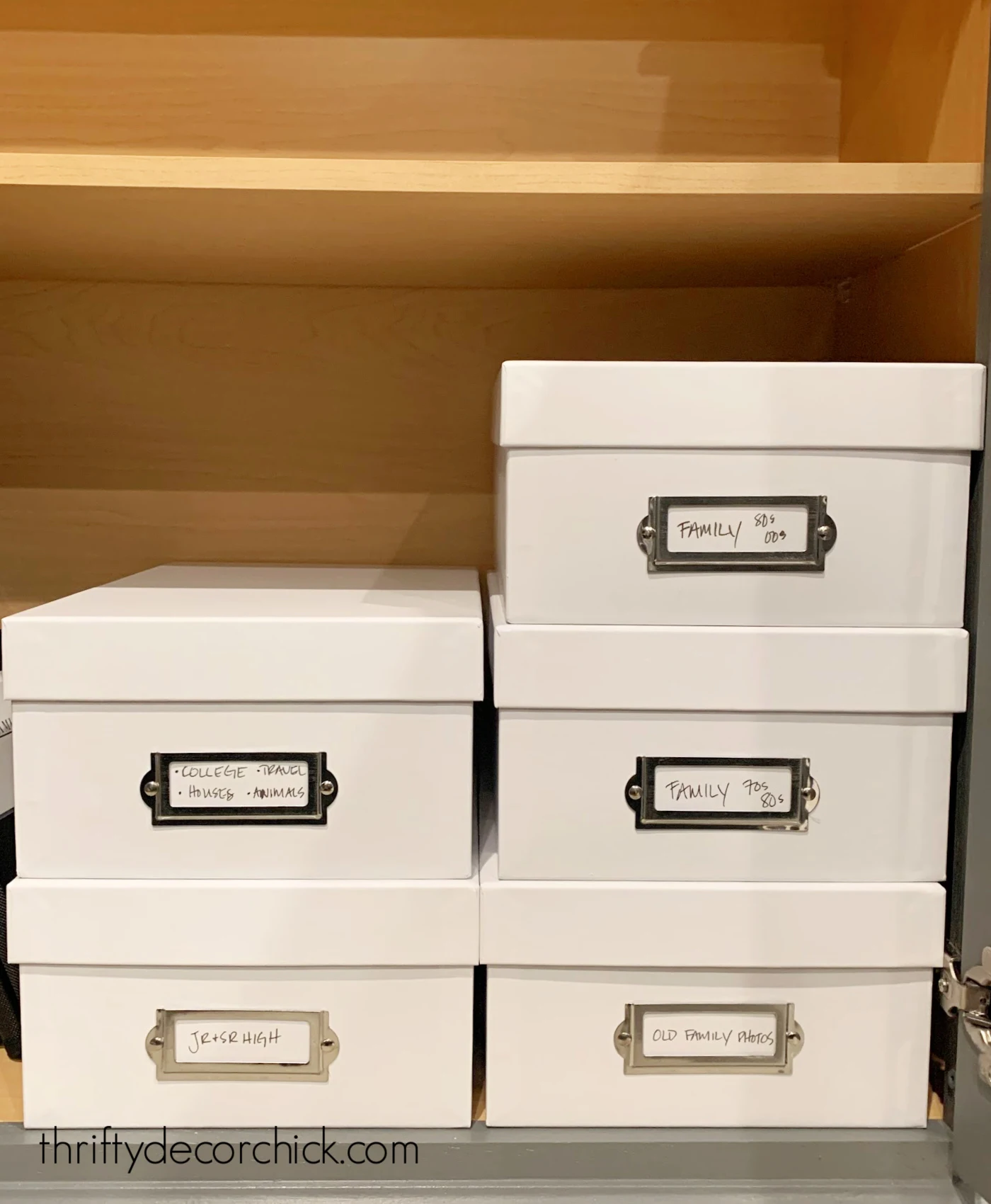 white photo storage boxes